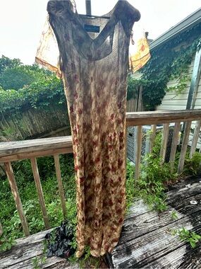 Vintage Jennifer Jefferies Sheer Mesh Rose Print Maxi Dress Romantic Goth Medium